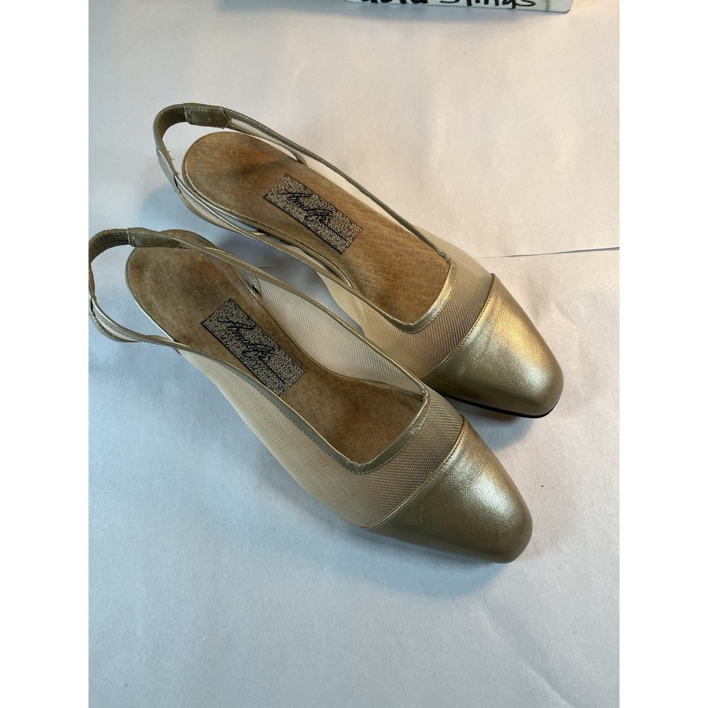 Amalfi Leisure Gold Luster Capri Mesh Leather Slings Pump Italy 5 1/2 B Look NEW - Picture 3 of 12